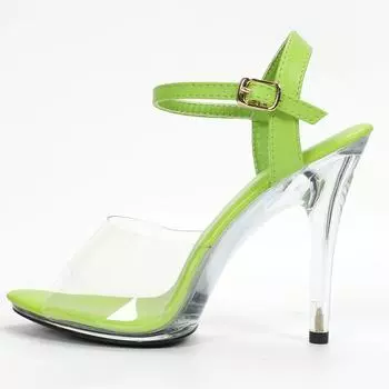 Женские летние пикантные универсальные босоножки на высоком каблуке с крутым ремешком, серия D111, каблук 11 см, платформа 1 см, LFD 34 зелёный