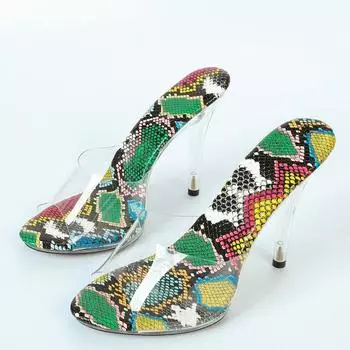Женские летние пикантные универсальные красочные босоножки на высоком каблуке со змеиной кожей, сандалии серии D111, каблук 11 см, платформа 1 см, LFD 34