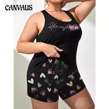 Женские летние пижамы больших размеров, жилет без рукавов, шорты с короткими рукавами, свободный повседневный домашний костюм 1XL разноцветный