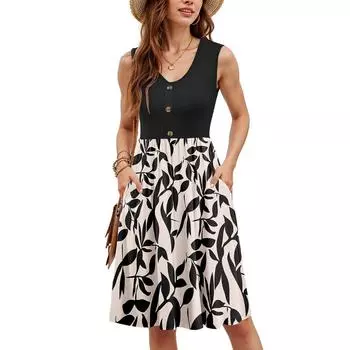 Женские летние платья без рукавов повседневные свободные летние платья на пуговицах с карманами M