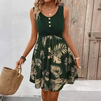 Женские летние платья без рукавов повседневные нарядные платья L темно-зеленого