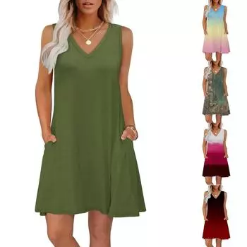 Женские летние платья без рукавов повседневные нарядные платья L армия зеленый