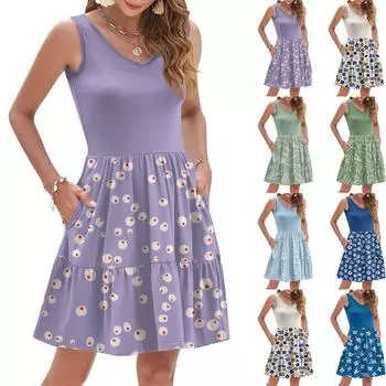 Женские летние платья без рукавов повседневные свободные летние платья на пуговицах с карманами L