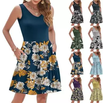 Женские летние платья без рукавов повседневные свободные летние платья на пуговицах с карманами S чёрный