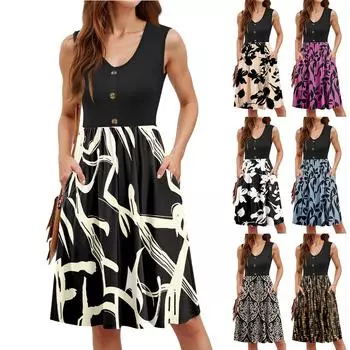 Женские летние платья без рукавов повседневные свободные летние платья на пуговицах с карманами XXL бежевый