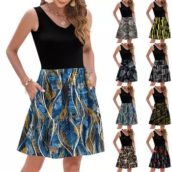 Женские летние платья без рукавов повседневные свободные летние платья на пуговицах с карманами M