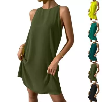 Женские летние платья без рукавов повседневный сарафан S циан