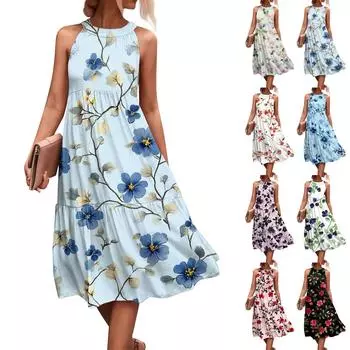 Женские летние платья без рукавов с принтом ко Дню святого Валентина, свободные, повседневные, с висячим вырезом, пляжные платья L темно-фиолетового