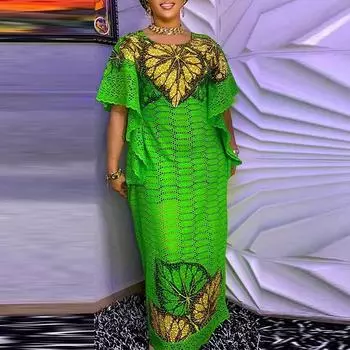 Женские летние платья больших размеров с круглым вырезом и коротким рукавом с принтом M зелёный