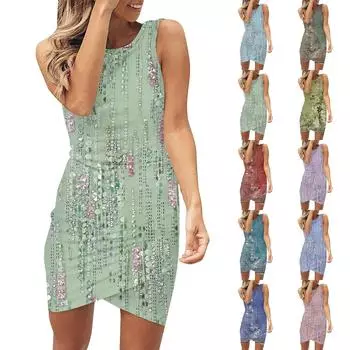 Женские летние платья-майки без рукавов с круглым вырезом, облегающие короткие повседневные облегающие вечерние платья L