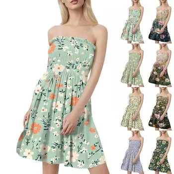 Женские летние платья Модные женские повседневные платья-бандо с цветочным принтом без рукавов XXL