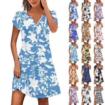 Женские летние платья на пуговицах с V-образным вырезом и рукавами-лепестками в винтажном стиле с цветочным принтом в стиле бохо-пляж XL