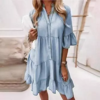Женские летние платья, однотонные повседневные платья из денима XL