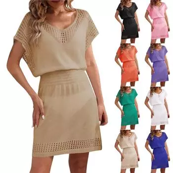Женские летние платья, повседневное платье, сексуальные сарафаны с коротким рукавом, платья-футболки, короткое вечернее платье в стиле бохо One Size бежевый