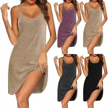 Женские летние платья Повседневное женское платье-майка с круглым вырезом Плиссированное платье с рюшами L чёрный