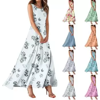 Женские летние платья Повседневные макси-платья Милые цветочные макси-платья Платья для гостей на свадьбу Шифоновые струящиеся платья M