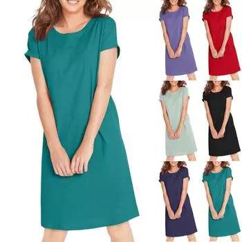 Женские летние платья, повседневные сарафаны с коротким рукавом и круглым вырезом, купальник, простое свободное платье L чёрный