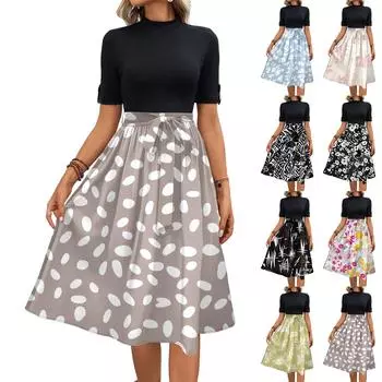 Женские летние платья повседневные свободные сарафаны с короткими рукавами и карманами L чёрный