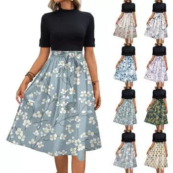 Женские летние платья повседневные свободные сарафаны с короткими рукавами и карманами L зелёный