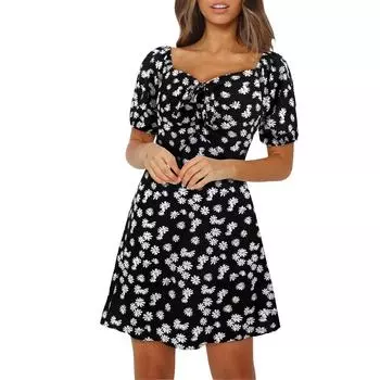 Женские летние платья Повседневный-отпускной Сарафан с коротким рукавом Свободное пляжное платье S чёрный