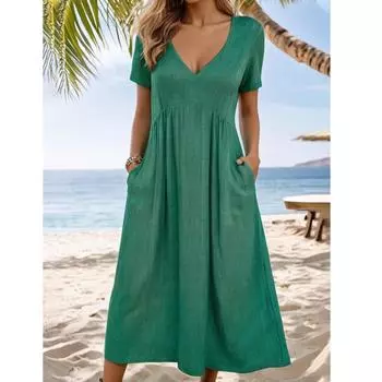 Женские летние платья Повседневный сарафан с квадратным вырезом Свободные струящиеся короткие платья-майки L зелёный