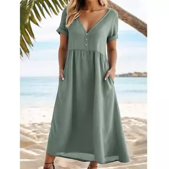 Женские летние платья Повседневный сарафан с квадратным вырезом Свободные струящиеся короткие платья-майки L зелёный