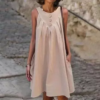 Женские летние платья Повседневный сарафан с квадратным вырезом Свободные струящиеся короткие платья-майки L бежевый