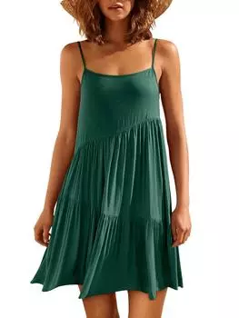 Женские летние платья Повседневный сарафан Свободные струящиеся платья-майки L зелёный