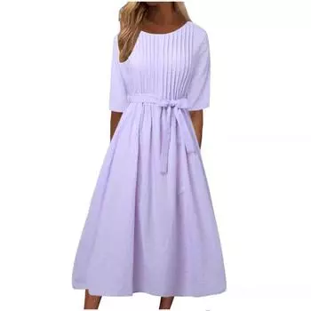 Женские летние платья Повседневный сарафан Свободные струящиеся платья миди с карманами L фиолетовый