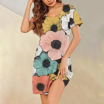 Женские летние платья с коротким рукавом, льняные повседневные футболки, пляжные платья-миди, сарафаны с карманами S