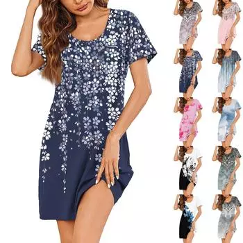 Женские летние платья с коротким рукавом, льняные повседневные футболки, пляжные платья-миди, сарафаны с карманами XXXL чёрный