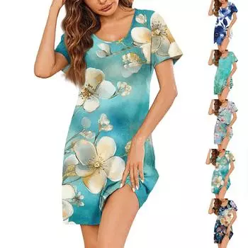 Женские летние платья с коротким рукавом, льняные повседневные футболки, пляжные платья-миди, сарафаны с карманами XXL