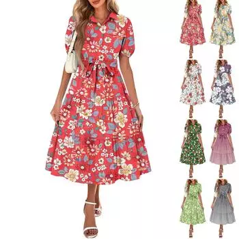 Женские летние платья с коротким рукавом, застежкой на пуговицы и завязкой на талии, в стиле бохо, струящееся многослойное макси-платье S белый