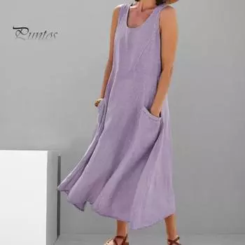 Женские летние платья с круглым вырезом трапециевидной формы, свободный подол, карманы без рукавов, мягкие дышащие повседневные сарафаны до середины икры, ежедневное платье миди M белый