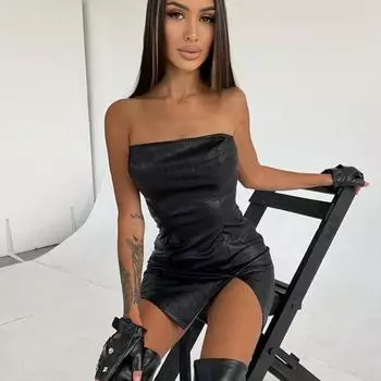 Женские летние платья с одним вырезом и глубоким вырезом S чёрный