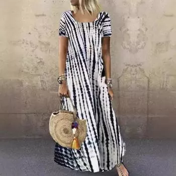 Женские летние платья с принтом тай-дай, длинные, свободные, повседневные, повседневные S белый