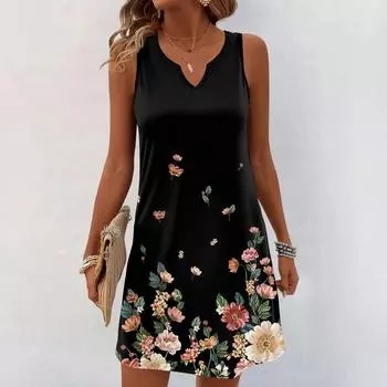 Женские летние платья с V-образным вырезом и принтом без рукавов Сарафан Повседневное платье M
