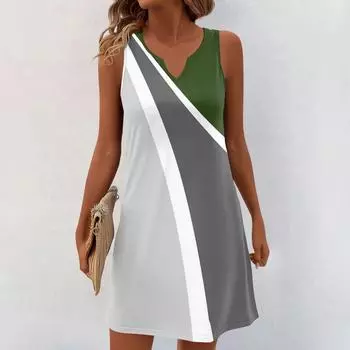 Женские летние платья с V-образным вырезом и принтом без рукавов Сарафан Повседневное платье XXL