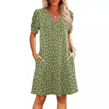 Женские летние платья с V-образным вырезом, повседневные пляжные платья, платья с коротким рукавом, платья с винтажным цветочным принтом XXL