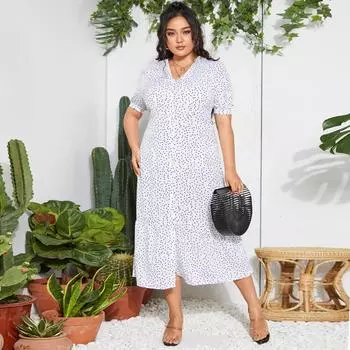 Женские летние платья с v-образным вырезом и завязками на пуговицах с коротким рукавом и талией в горошек S белый