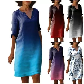 Женские летние платья с v-образным вырезом и половиной рукавов с градиентным принтом Платья L чёрный