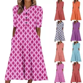 Женские летние платья с V-образным вырезом и цветочным принтом, миди-платье, повседневные платья с коротким рукавом, модные струящиеся сарафаны для отпуска M