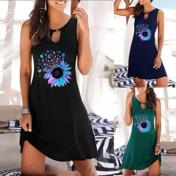 Женские летние платья Сарафан Повседневное пляжное платье без рукавов с принтом в стиле бохо XXXXXL чёрный