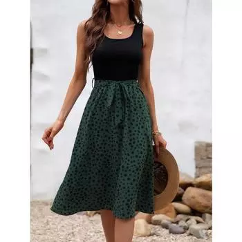 Женские летние платья-свинг с принтом в горошек S чёрный