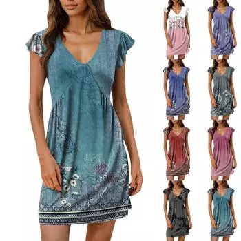 Женские летние платья, свободные сарафаны без рукавов с U-образным вырезом и карманами L циан