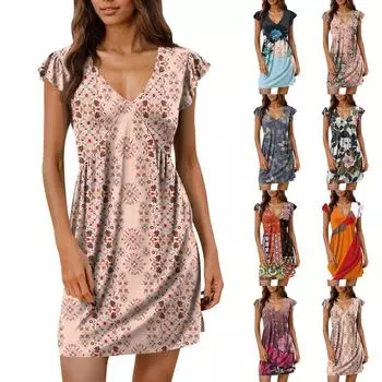 Женские летние платья, свободные сарафаны без рукавов с U-образным вырезом и карманами L темно-зеленого