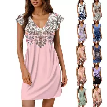 Женские летние платья, свободные сарафаны без рукавов с U-образным вырезом и карманами L синий