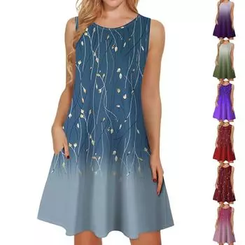 Женские летние платья, свободные сарафаны без рукавов с U-образным вырезом и карманами S розовый