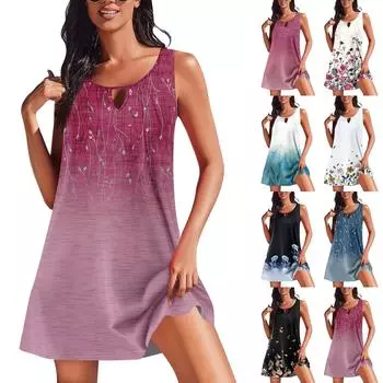 Женские летние платья, свободные сарафаны без рукавов с U-образным вырезом и карманами L бежевый