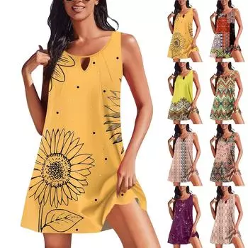 Женские летние платья, свободные сарафаны без рукавов с U-образным вырезом и карманами L темно-фиолетового